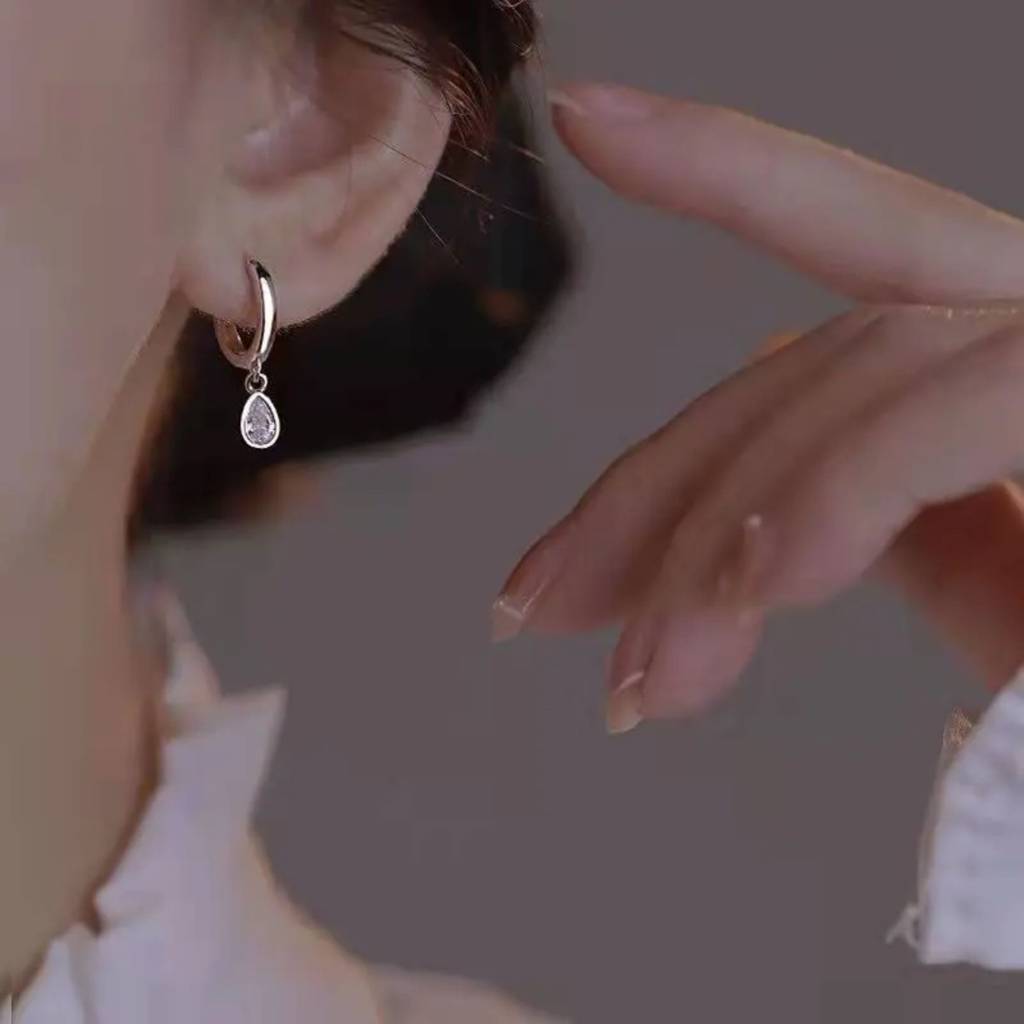 Teardrop Zircon Drop Hoop Earrings : RJSPER93
