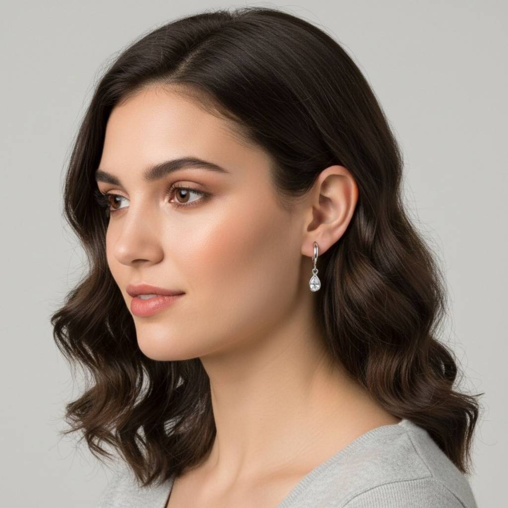 Teardrop Zircon Drop Hoop Earrings : RJSPER93