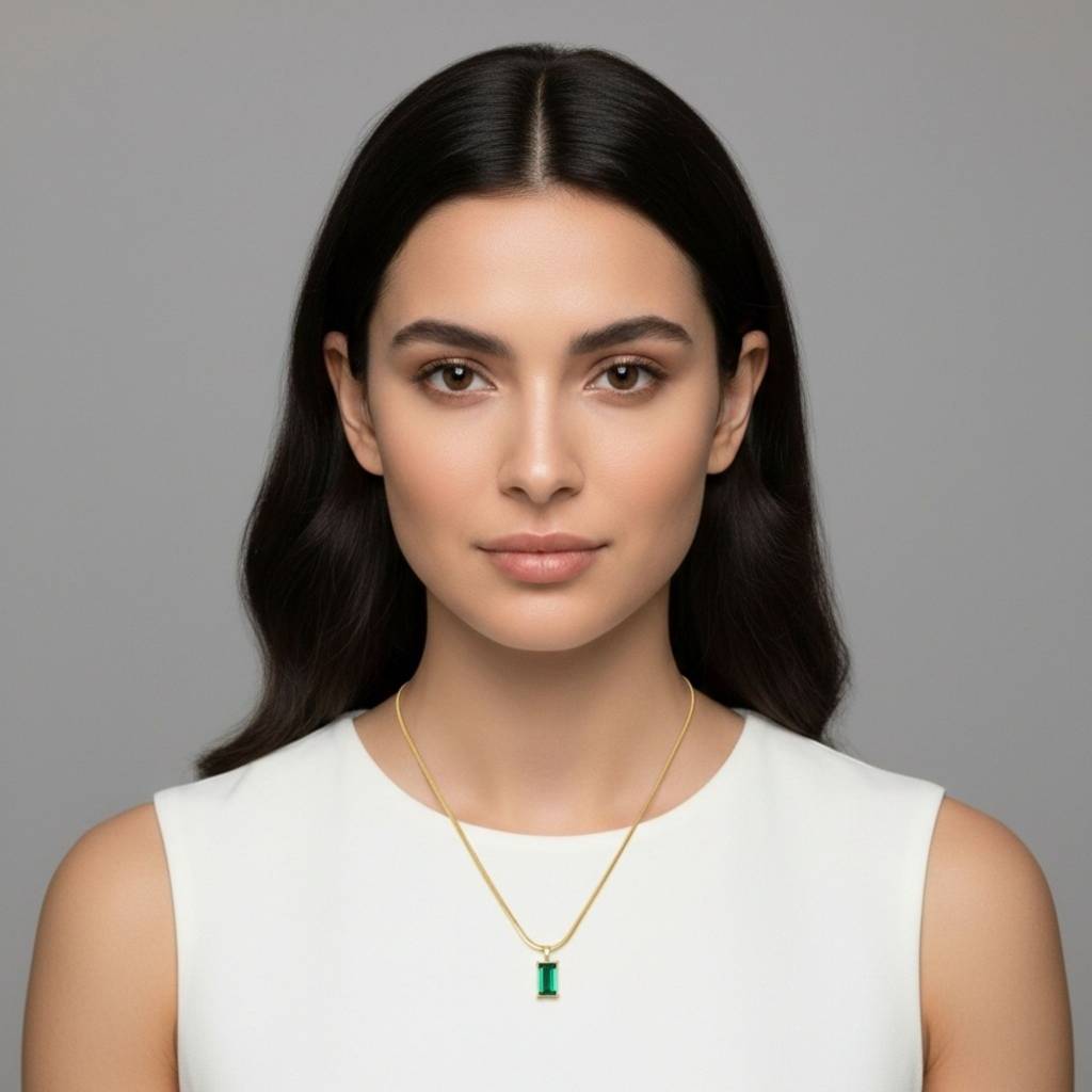 Emerald Baguette Pendant Herringbone Necklace : RJFSPN97