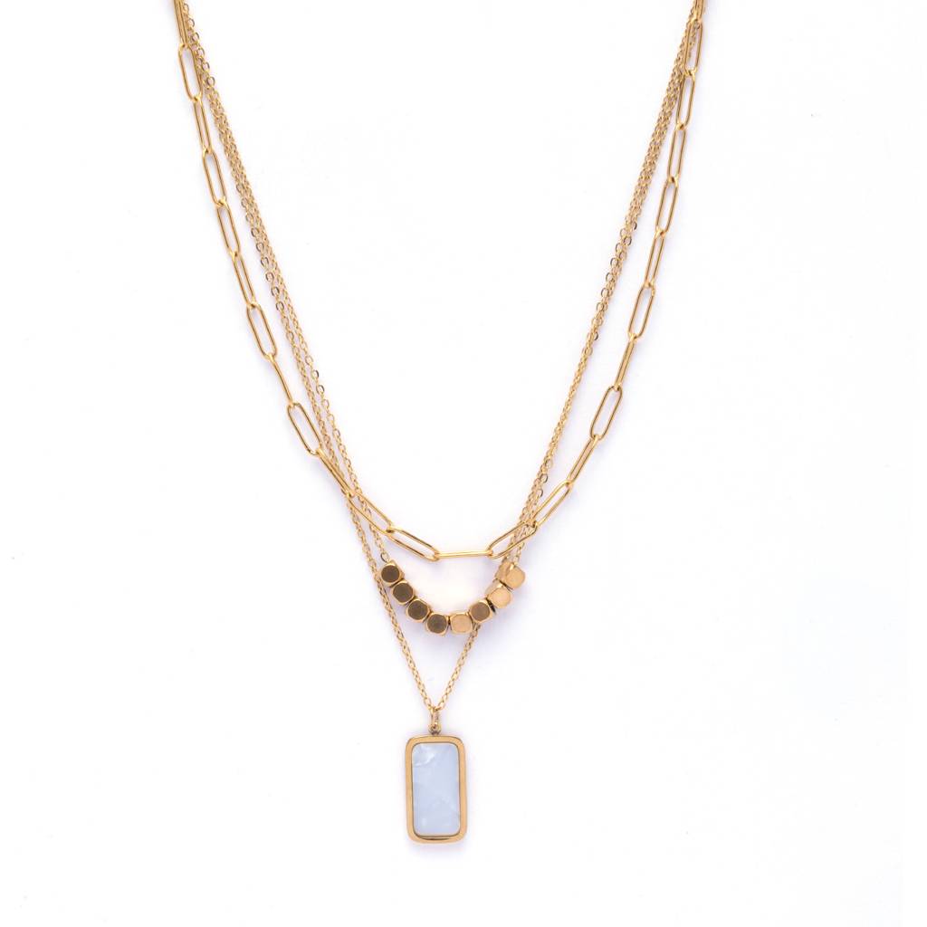 Urban Luxe Drop 18K Gold Plated Earrings : MultilayerSummer18kGoldnecklacewithWhiteCrystal
