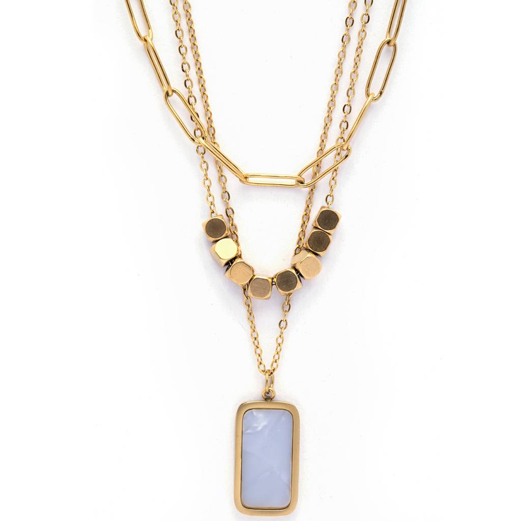 Urban Luxe Drop 18K Gold Plated Earrings : MultilayerSummer18kGoldnecklacewithWhiteCrystal