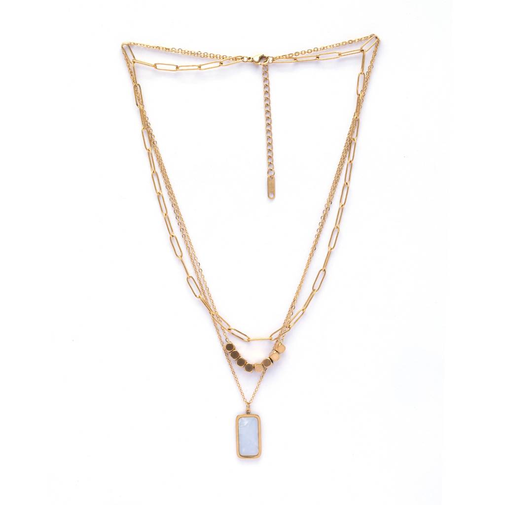 Urban Luxe Drop 18K Gold Plated Earrings : MultilayerSummer18kGoldnecklacewithWhiteCrystal