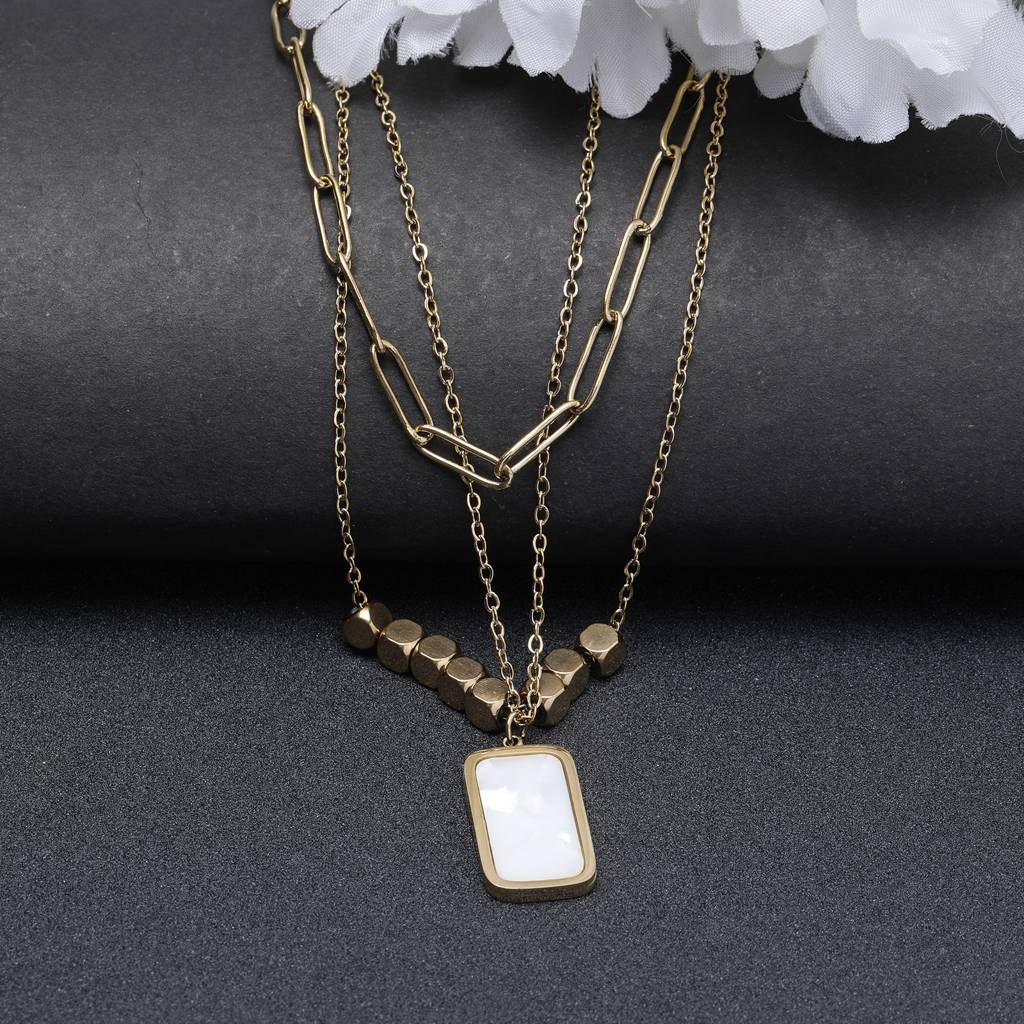 Urban Luxe Drop 18K Gold Plated Earrings : MultilayerSummer18kGoldnecklacewithWhiteCrystal