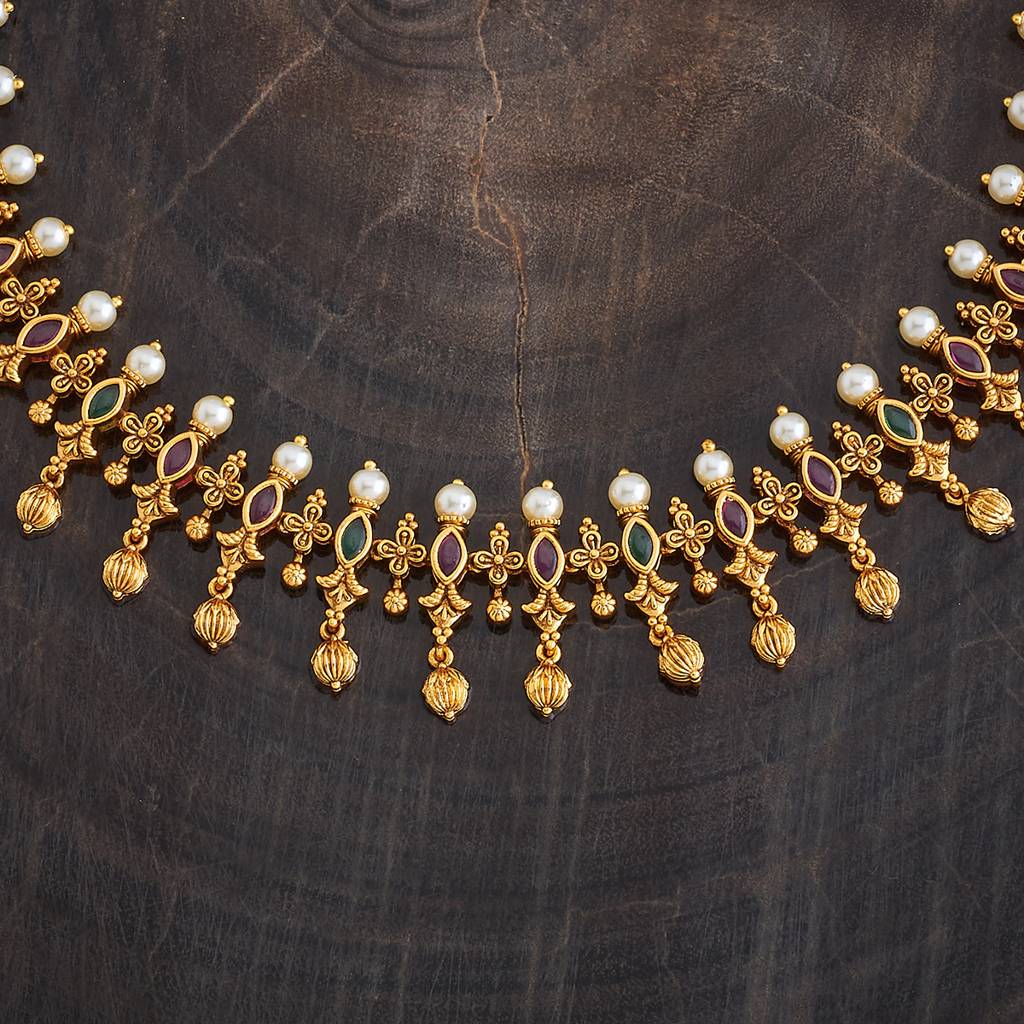 Kushal'S Fashion Jewellery Gold-Plated Ethnic Antique Necklace - 177013 : 424318