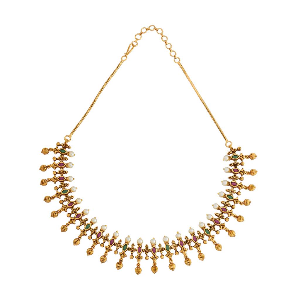 Kushal'S Fashion Jewellery Gold-Plated Ethnic Antique Necklace - 177013 : 424318