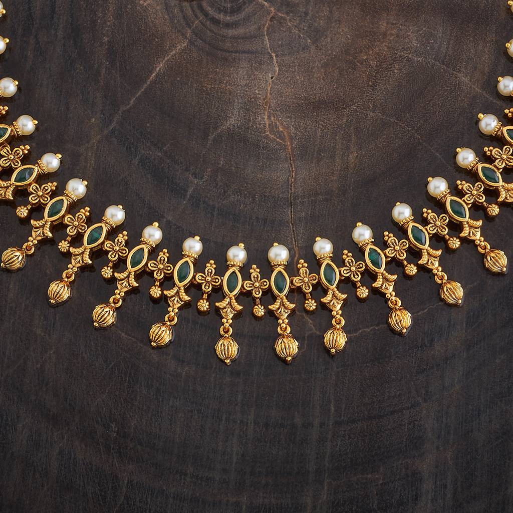 Kushal'S Fashion Jewellery Gold-Plated Ethnic Antique Necklace - 177013 : 424320