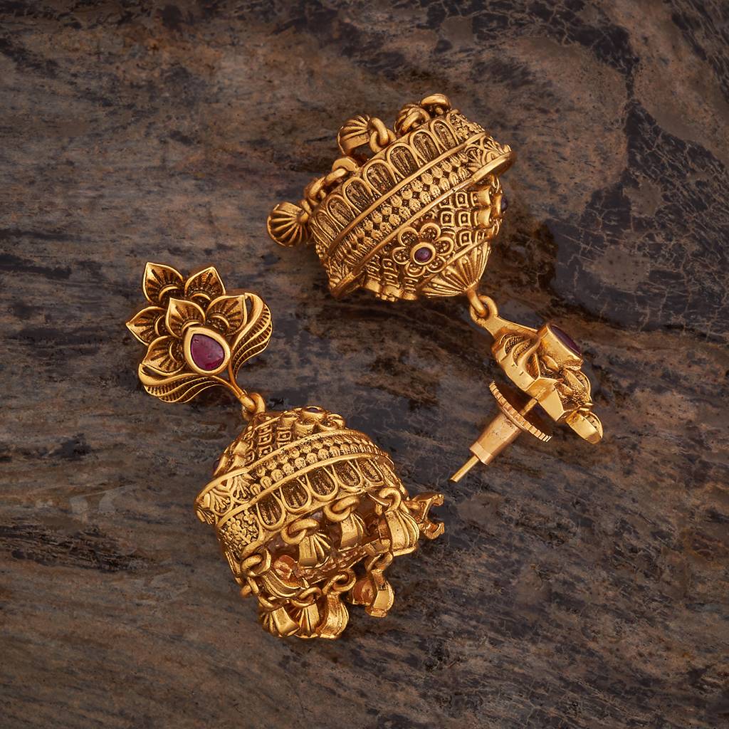 Kushal'S Fashion Jewellery Ruby Gold-Plated Ethnic Antique Earring - 424329 : 424329