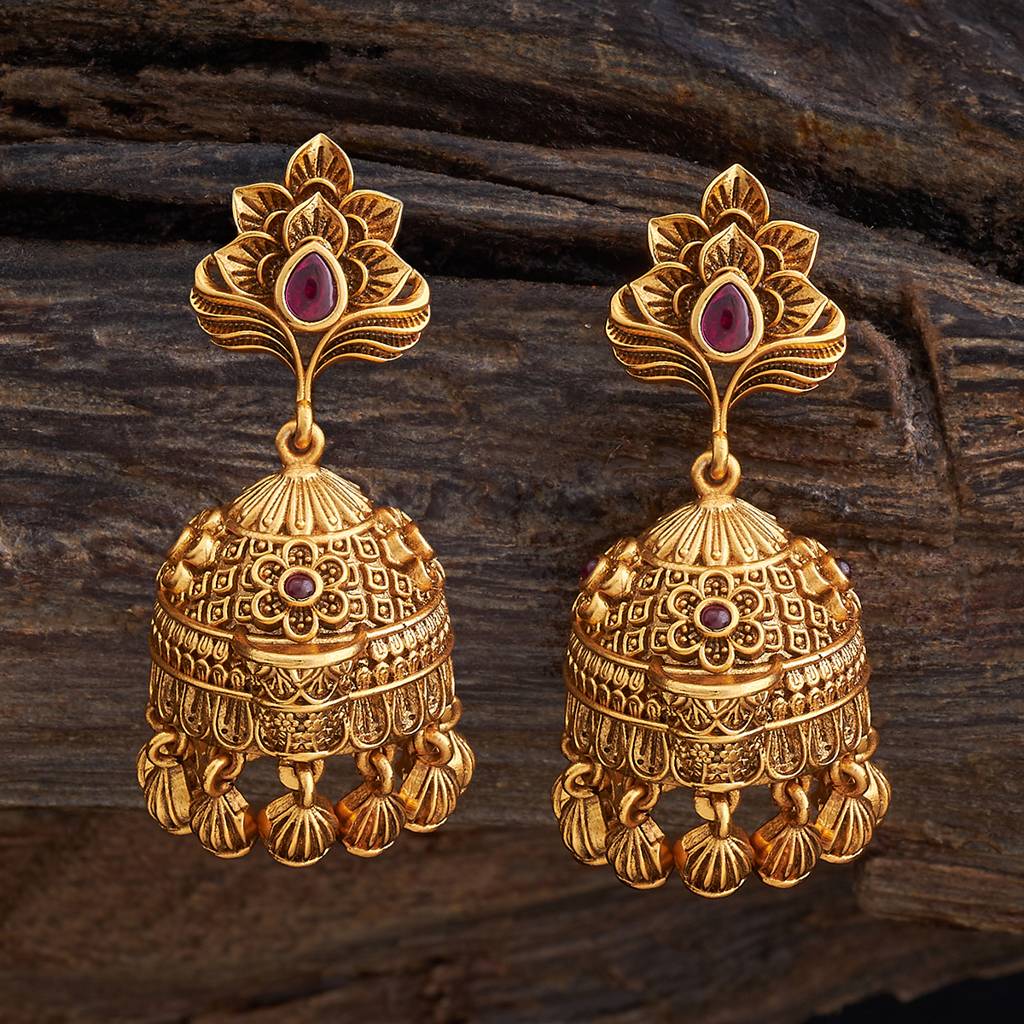 Kushal'S Fashion Jewellery Ruby Gold-Plated Ethnic Antique Earring - 424329 : 424329