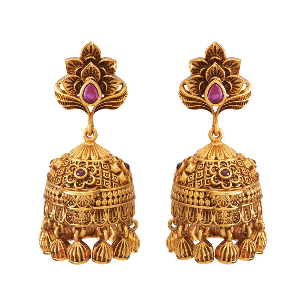 Kushal'S Fashion Jewellery Ruby Gold-Plated Ethnic Antique Earring - 424329 : 424329