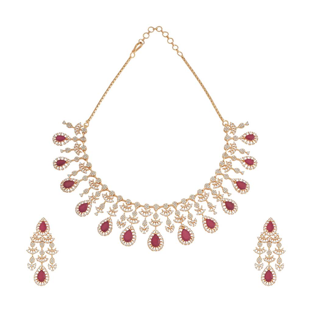 Kushal'S Fashion Jewellery Ruby Gold-Plated Party Zircon Jewellery Set - 424447 : 424447