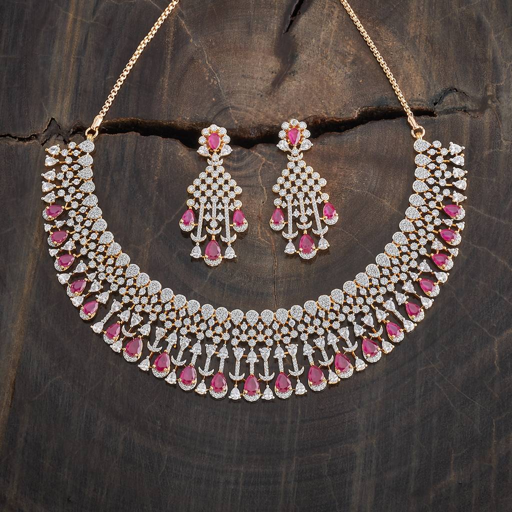 Kushal'S Fashion Jewellery Rhodium-Plated Party Zircon Jewellery Set - 177103 : 424509