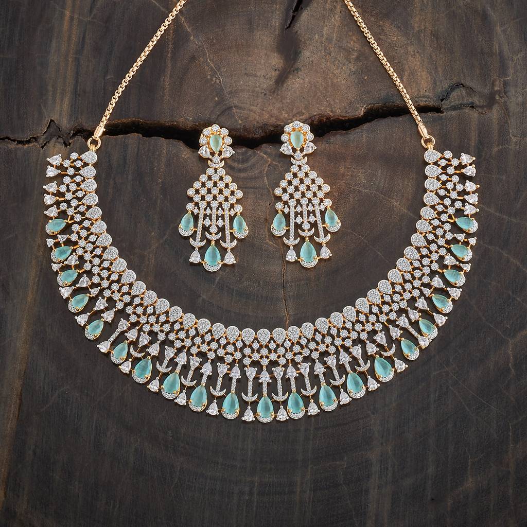 Kushal'S Fashion Jewellery Rhodium-Plated Party Zircon Jewellery Set - 177103 : 424513