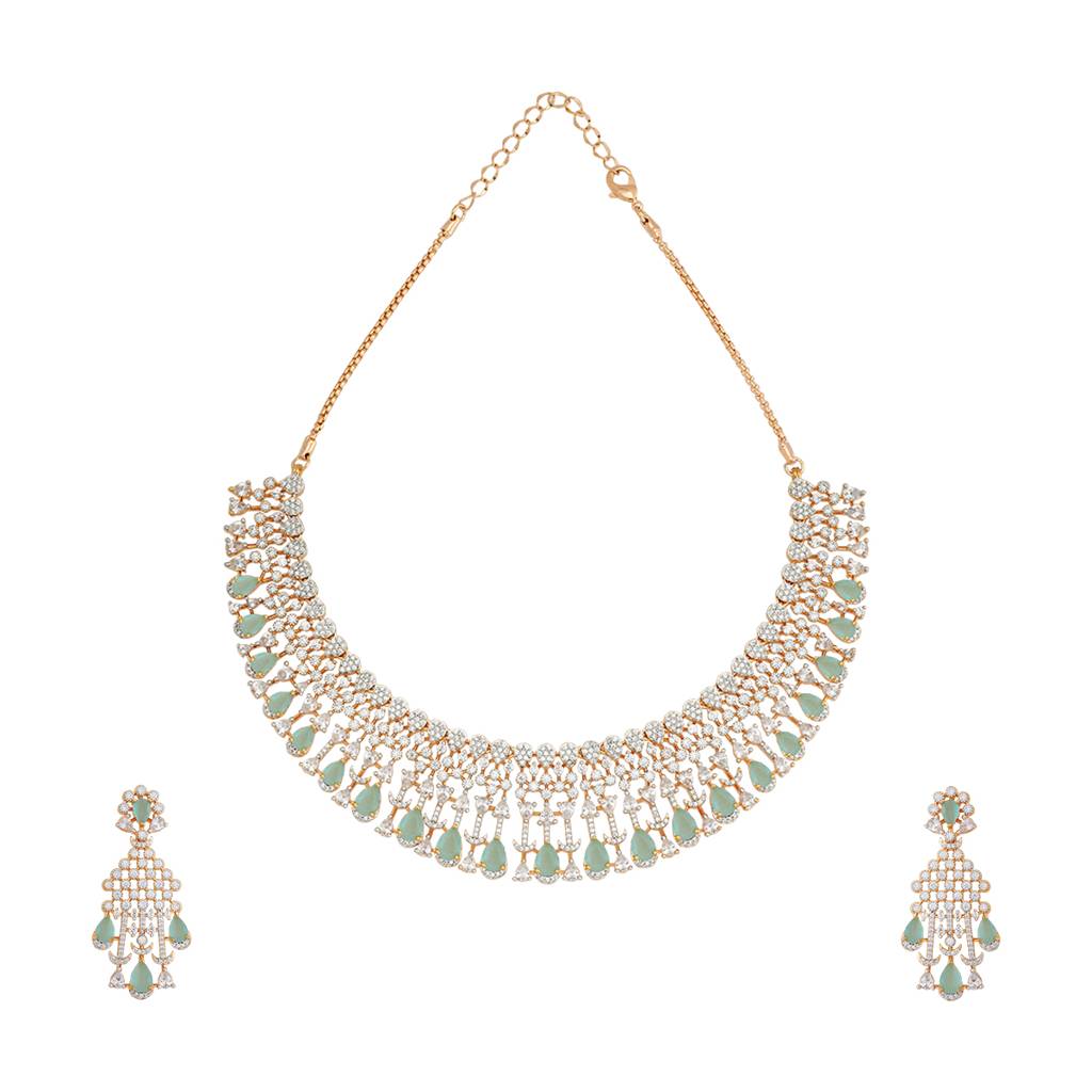 Kushal'S Fashion Jewellery Rhodium-Plated Party Zircon Jewellery Set - 177103 : 424513