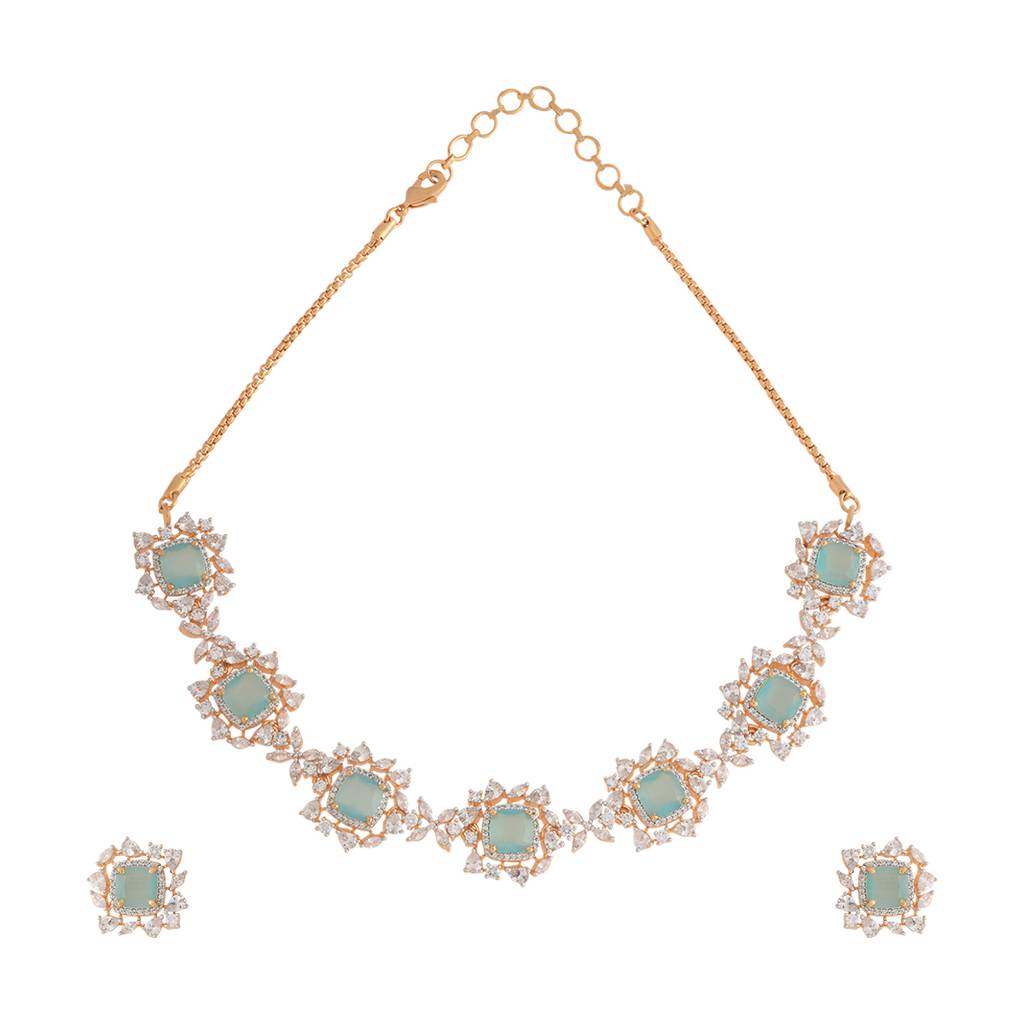 Kushal'S Fashion Jewellery Rhodium-Plated Party Zircon Jewellery Set - 177107 : 424537