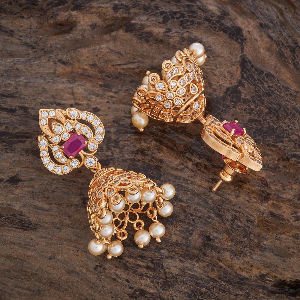 Kushal'S Fashion Jewellery Gold-Plated Party Zircon Jhumkas - 177147 : 424652