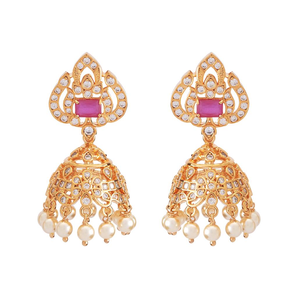 Kushal'S Fashion Jewellery Gold-Plated Party Zircon Jhumkas - 177147 : 424652