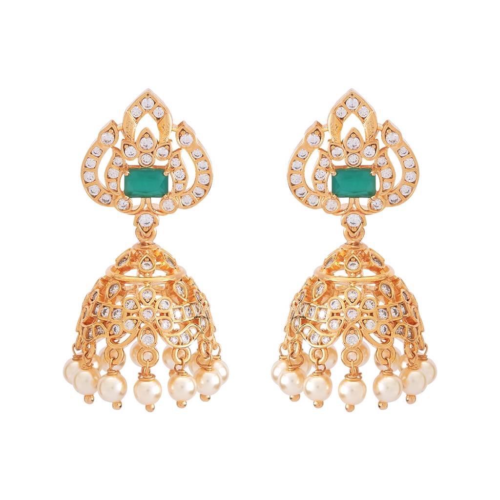 Kushal'S Fashion Jewellery Gold-Plated Party Zircon Jhumkas - 177147 : 424653