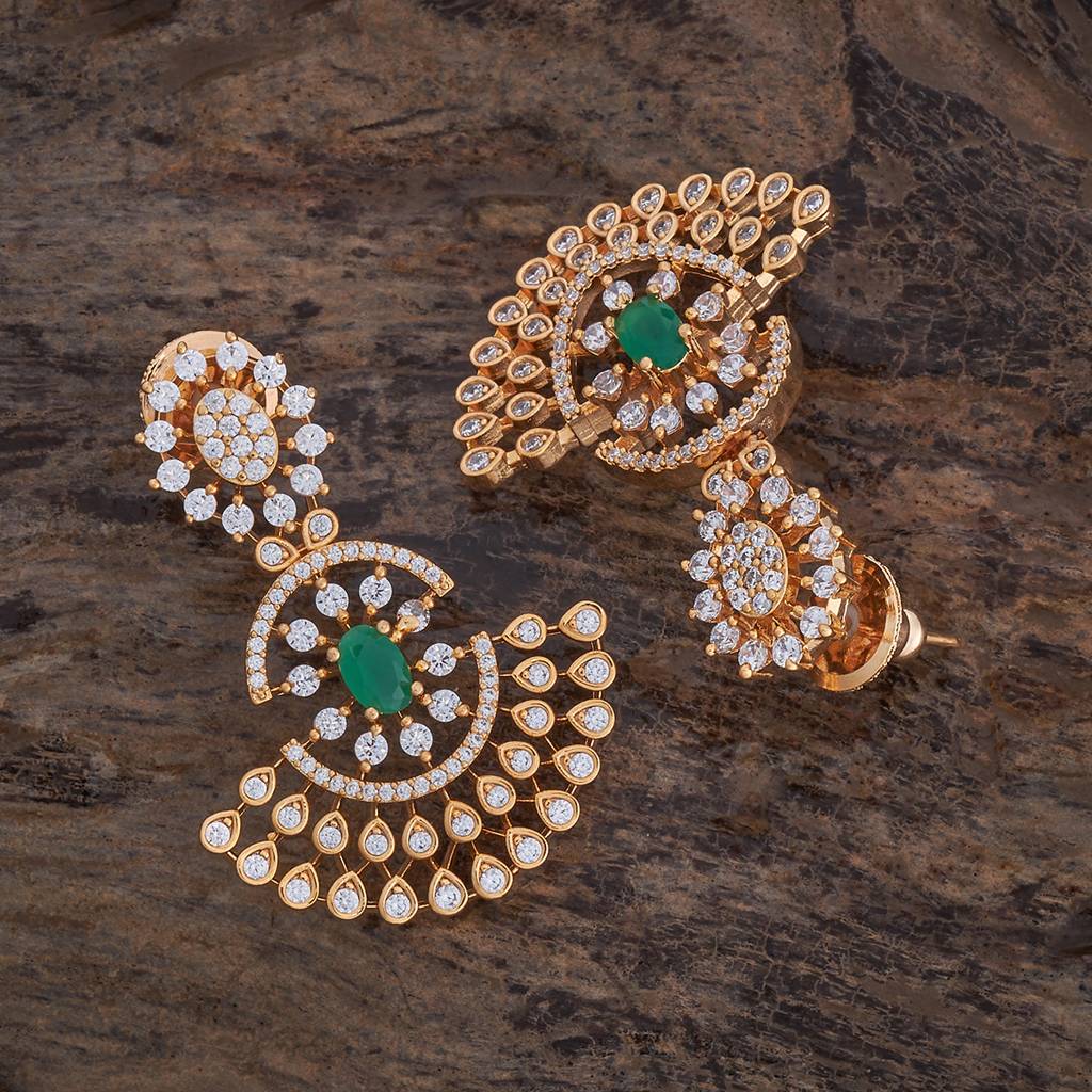 Kushal'S Fashion Jewellery Green Gold-Plated Party Zircon Drop Earrings - 424660 : 424660