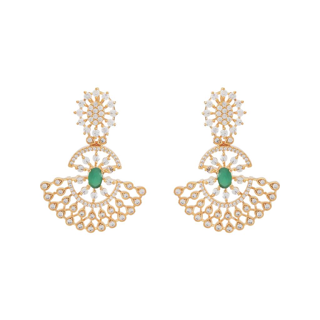 Kushal'S Fashion Jewellery Green Gold-Plated Party Zircon Drop Earrings - 424660 : 424660