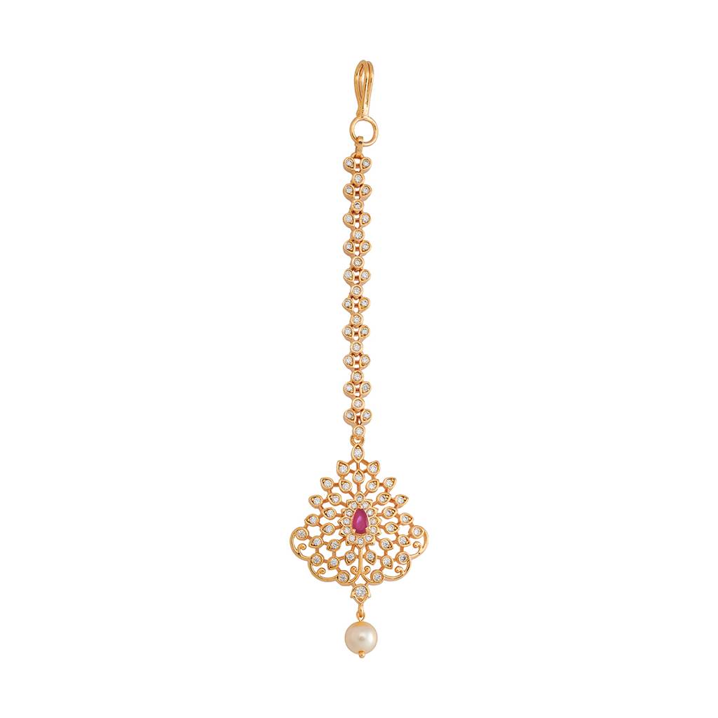 Kushal'S Fashion Jewellery Ruby Gold-Plated Party Zircon Tikka - 424707 : 424707