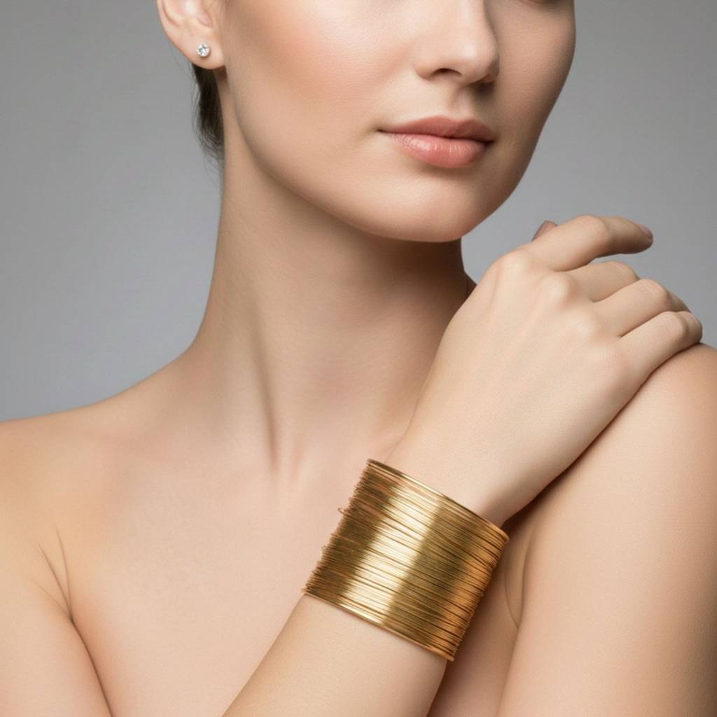 18K Gold Plated Multi-Wire Open Cuff Bangle Bracelet : RJFSBR80
