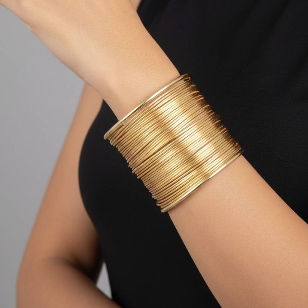 18K Gold Plated Multi-Wire Open Cuff Bangle Bracelet : RJFSBR80