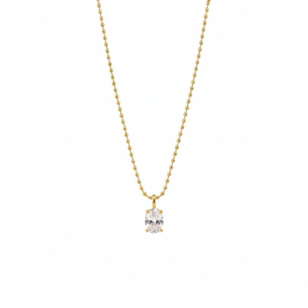 18K Gold Plated Oval Zircon Solitaire Pendant Necklace : RJFSPN128
