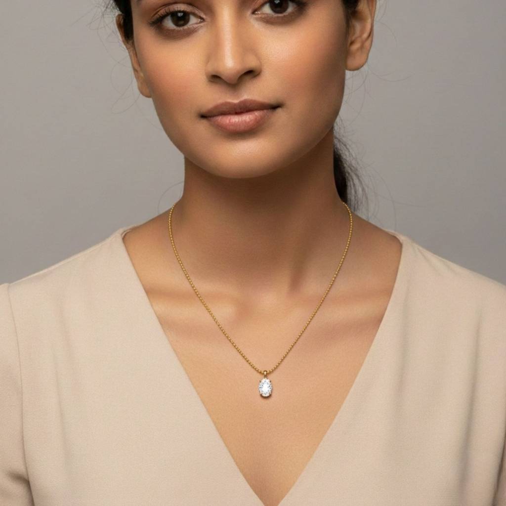 18K Gold Plated Oval Zircon Solitaire Pendant Necklace : RJFSPN128