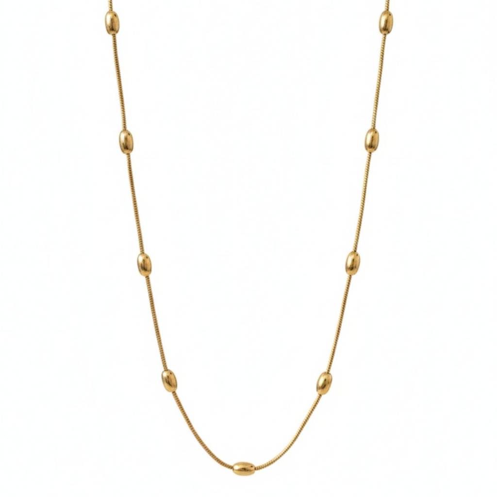 18K Gold Plated Minimal Gold Beaded Chain Necklace : RJFSPN121