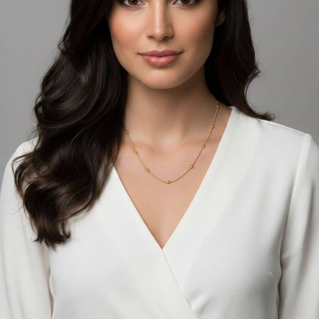 18K Gold Plated Minimal Gold Beaded Chain Necklace : RJFSPN121