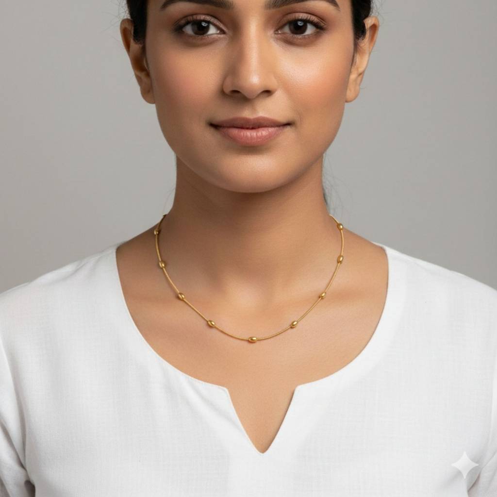 18K Gold Plated Minimal Gold Beaded Chain Necklace : RJFSPN121