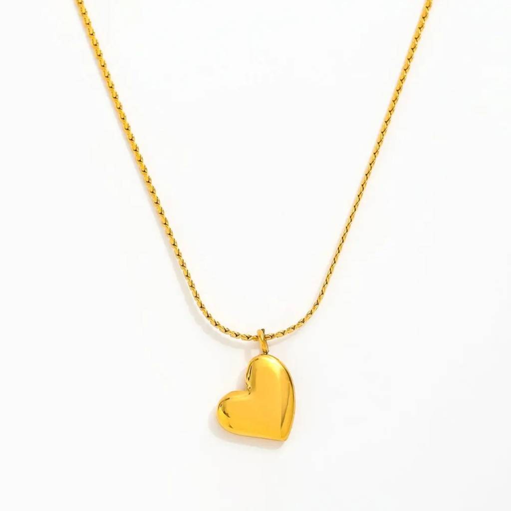 18K Gold Plated Bold Puffy Heart Pendant Necklace : RJFSPN116