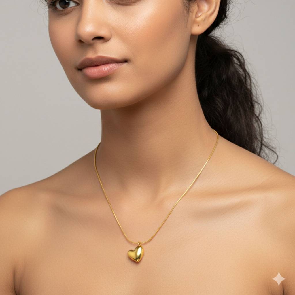 18K Gold Plated Bold Puffy Heart Pendant Necklace : RJFSPN116