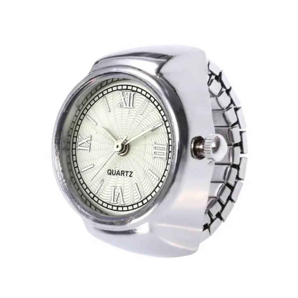 Unisex Silver White Quartz Roman Numeral Adjustable Open Band Finger Ring Watch Novelty Finger Ring Watch Elastic Band Roman Numberals  main image 3