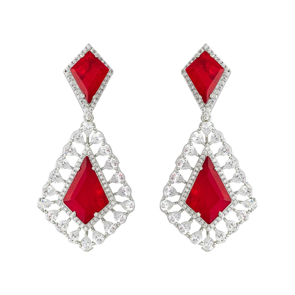 Kushal'S Fashion Jewellery Rhodium-Plated Party Zircon Drop Earrings - 177223 : 424781