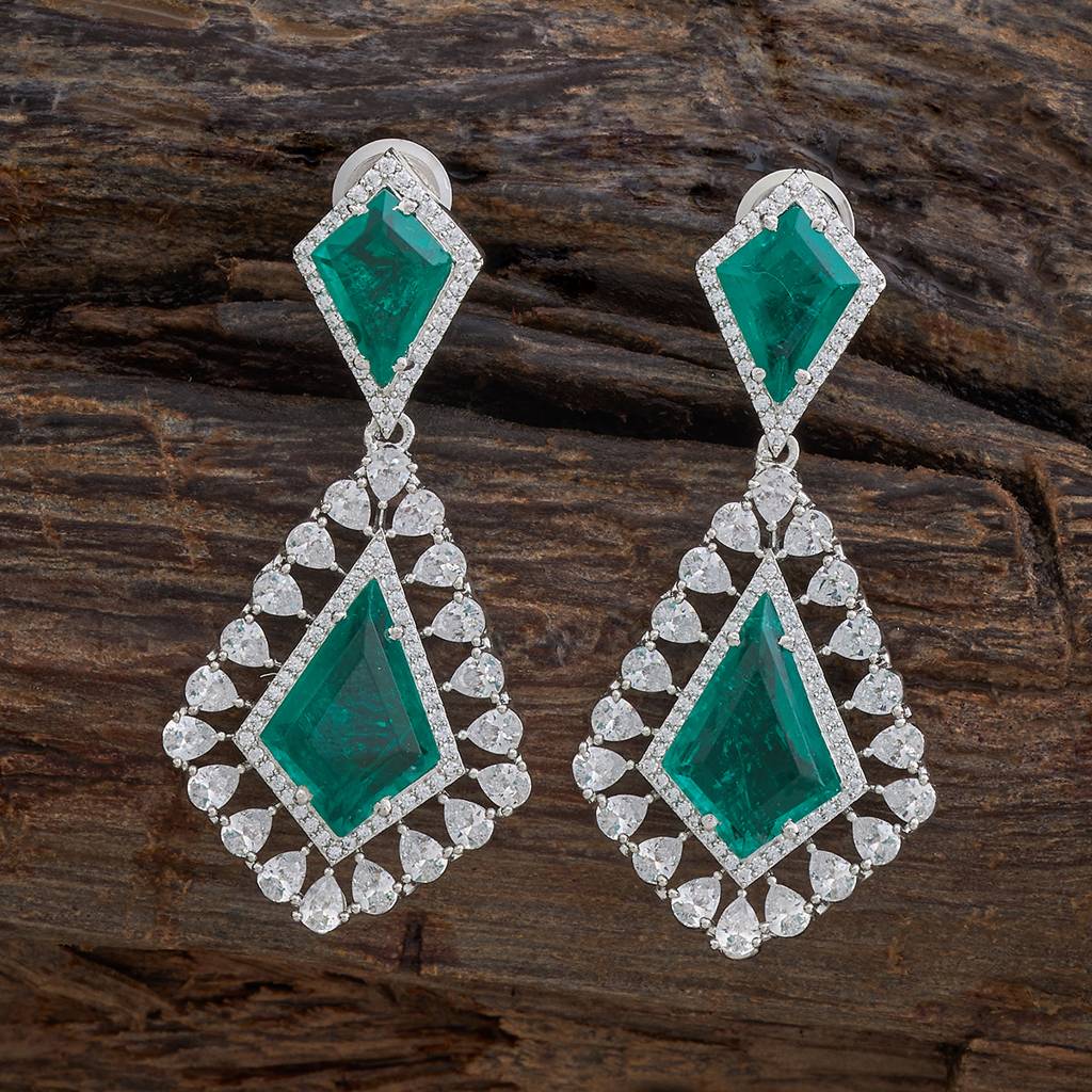 Kushal'S Fashion Jewellery Rhodium-Plated Party Zircon Drop Earrings - 177223 : 424782