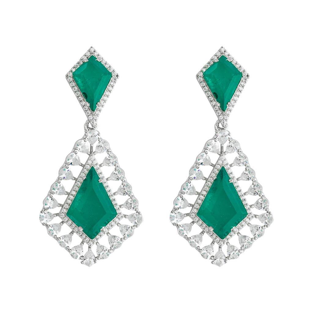 Kushal'S Fashion Jewellery Rhodium-Plated Party Zircon Drop Earrings - 177223 : 424782