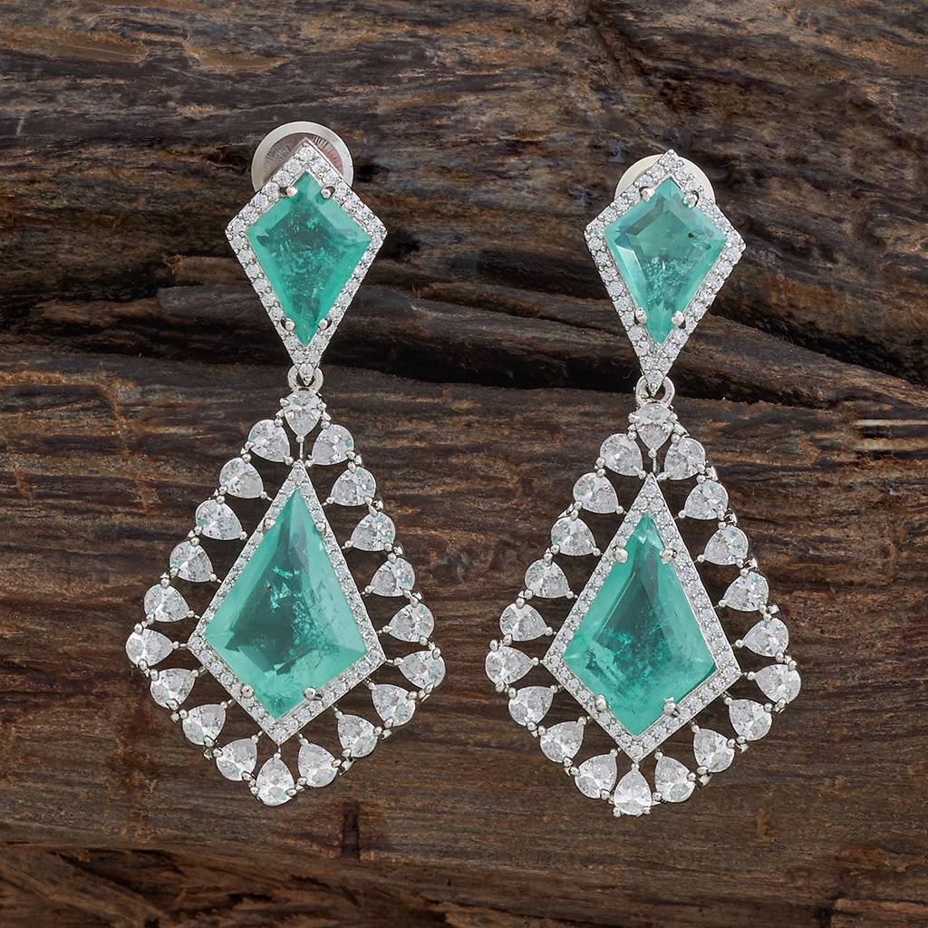 Kushal'S Fashion Jewellery Rhodium-Plated Party Zircon Drop Earrings - 177223 : 424785