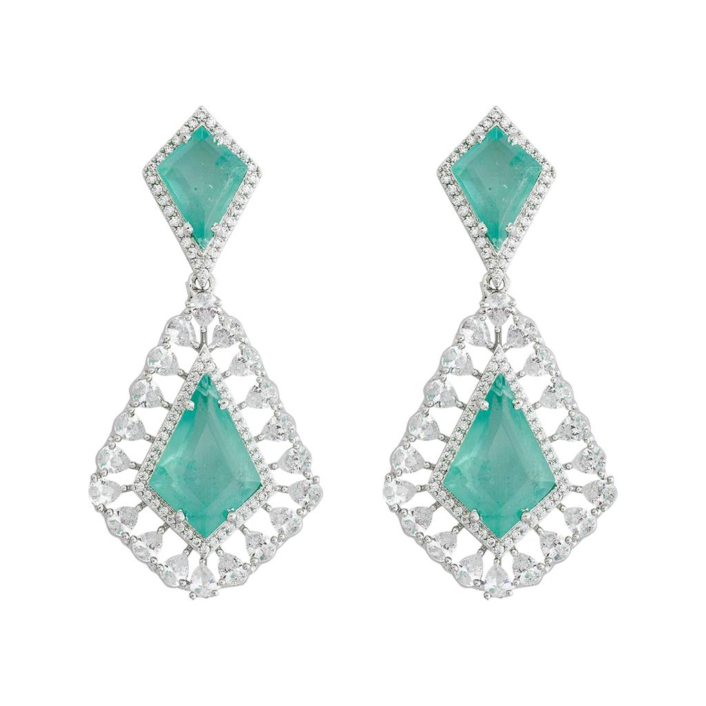 Kushal'S Fashion Jewellery Rhodium-Plated Party Zircon Drop Earrings - 177223 : 424785