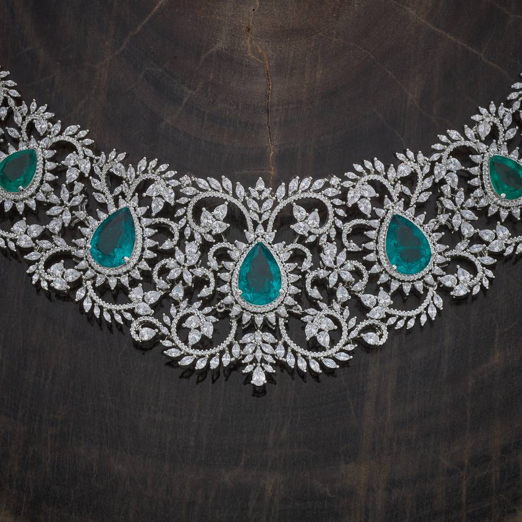 Kushal'S Fashion Jewellery Rhodium-Plated Party Zircon Jewellery Set - 177246 : 425068