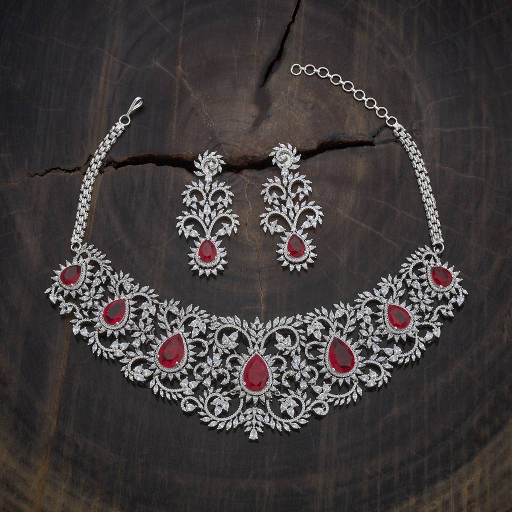 Kushal'S Fashion Jewellery Rhodium-Plated Party Zircon Jewellery Set - 177246 : 436173