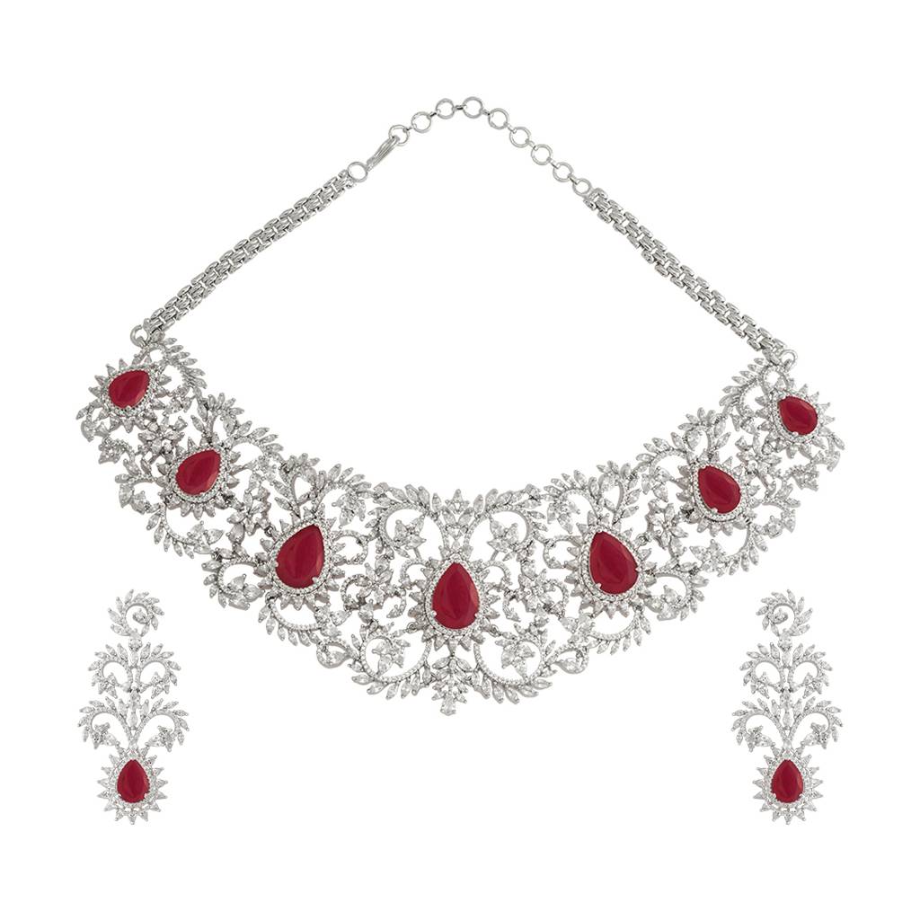 Kushal'S Fashion Jewellery Rhodium-Plated Party Zircon Jewellery Set - 177246 : 436173