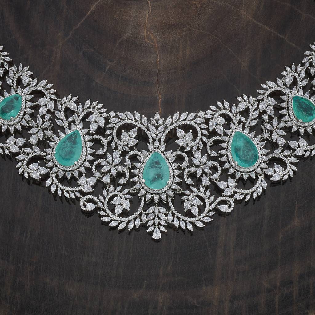 Kushal'S Fashion Jewellery Rhodium-Plated Party Zircon Jewellery Set - 177246 : 436175