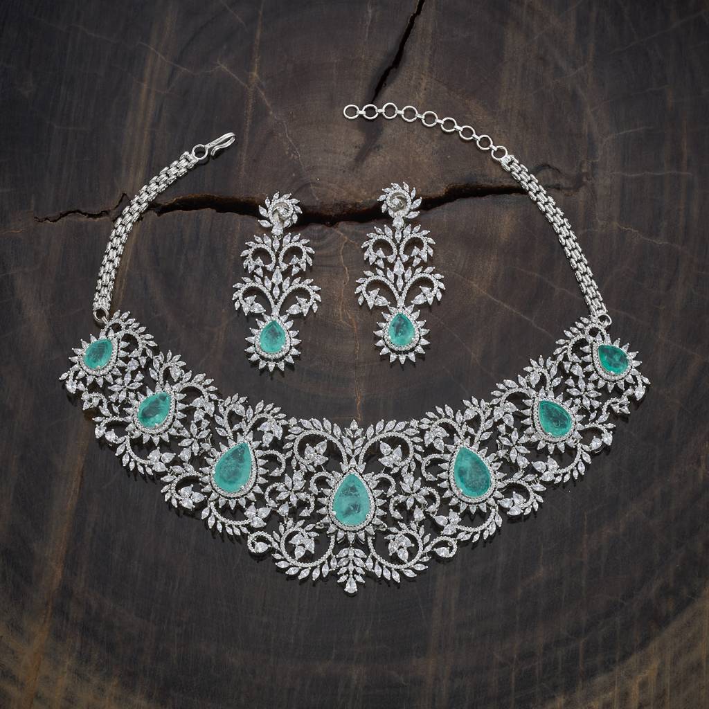 Kushal'S Fashion Jewellery Rhodium-Plated Party Zircon Jewellery Set - 177246 : 436175