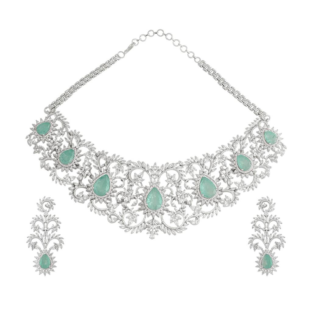 Kushal'S Fashion Jewellery Rhodium-Plated Party Zircon Jewellery Set - 177246 : 436175