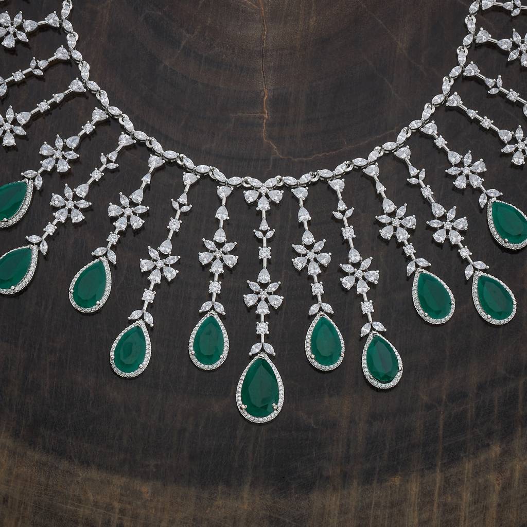 Kushal'S Fashion Jewellery Rhodium-Plated Party Zircon Jewellery Set - 177247 : 425071