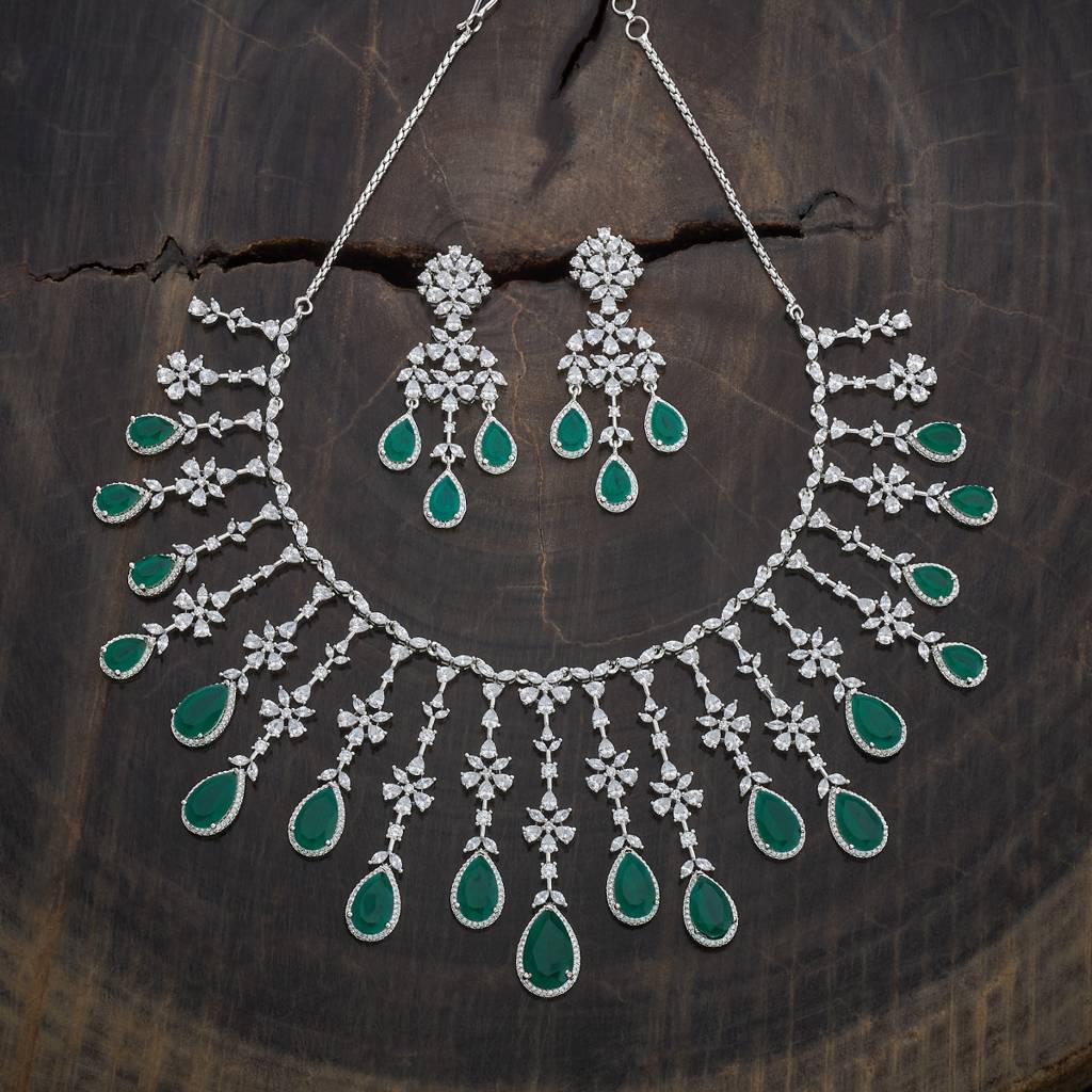 Kushal'S Fashion Jewellery Rhodium-Plated Party Zircon Jewellery Set - 177247 : 425071