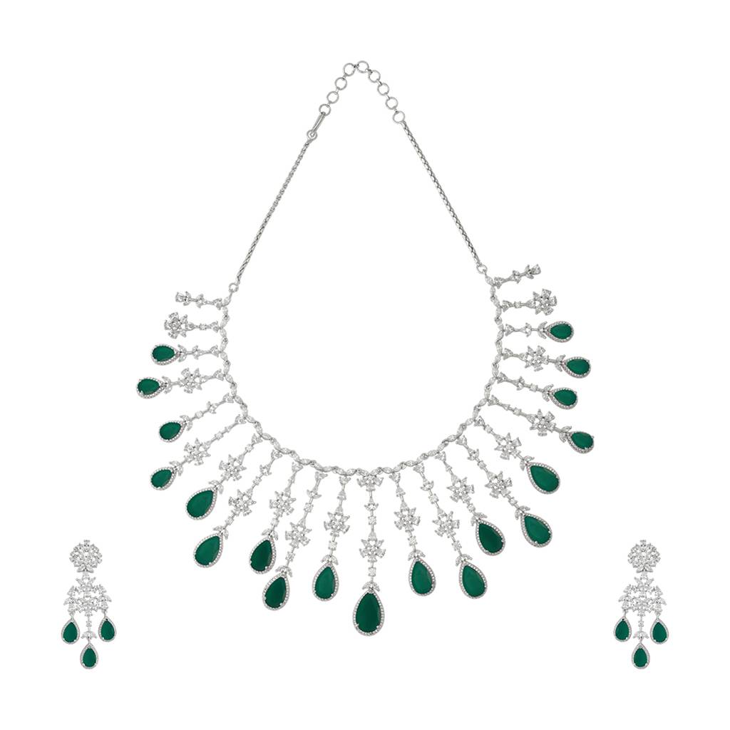 Kushal'S Fashion Jewellery Rhodium-Plated Party Zircon Jewellery Set - 177247 : 425071