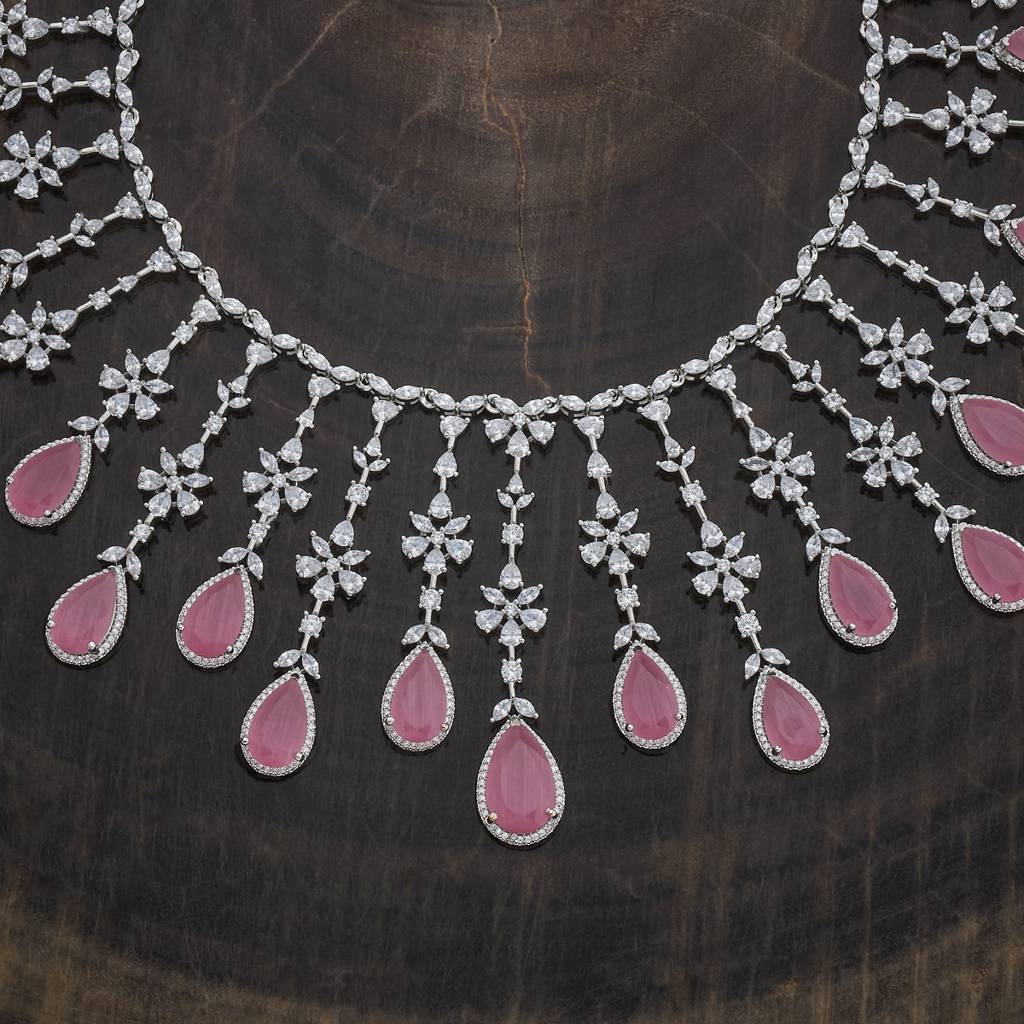 Kushal'S Fashion Jewellery Rhodium-Plated Party Zircon Jewellery Set - 177247 : 425072