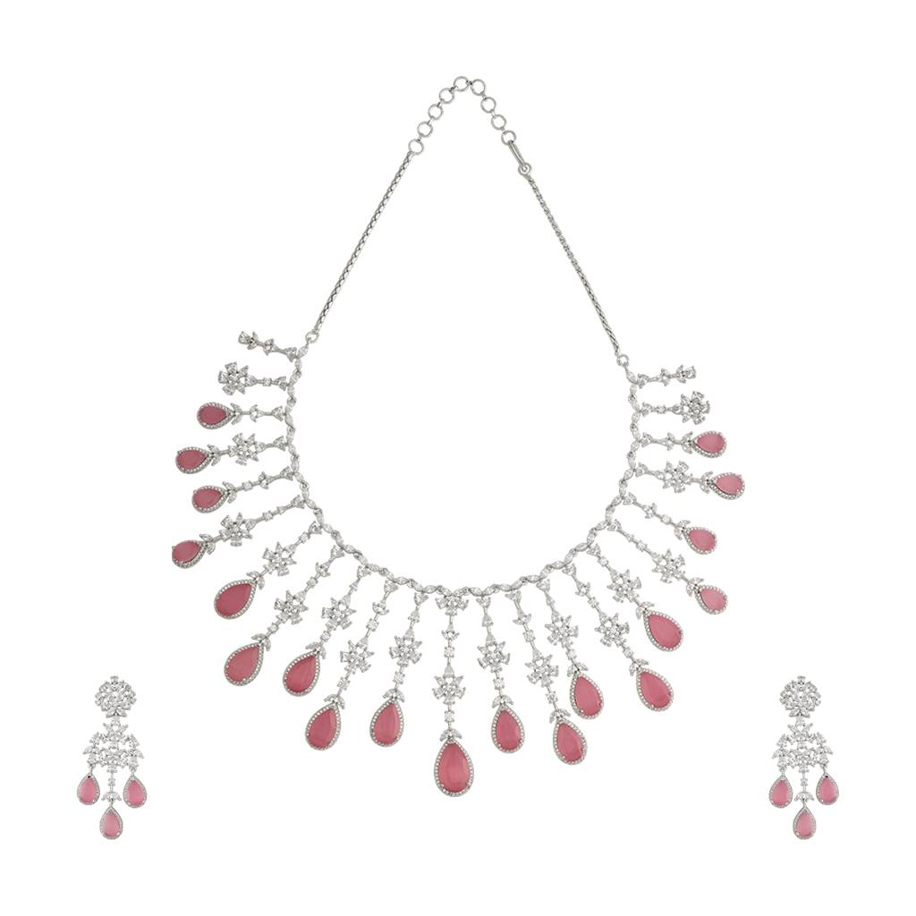 Kushal'S Fashion Jewellery Rhodium-Plated Party Zircon Jewellery Set - 177247 : 425072